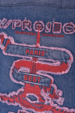 Denim Shoulder Bag With Vintage-Effect Embroidery And Leather Details