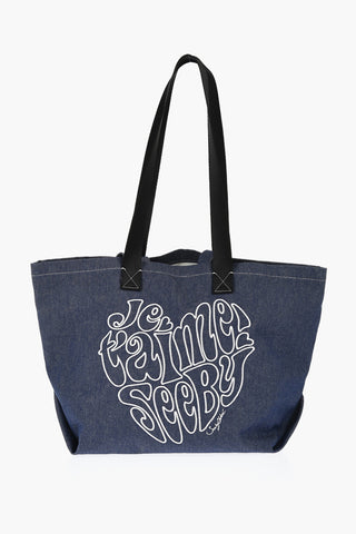 SEE BY Denim Tote Bag with Embossed Embroidery