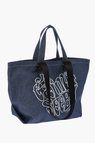 SEE BY Denim Tote Bag with Embossed Embroidery