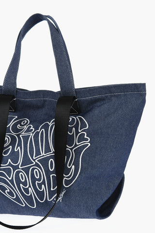 SEE BY Denim Tote Bag with Embossed Embroidery