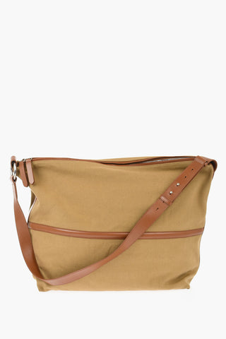 Cotton Maxi Shoulder Bag with Leather Trims