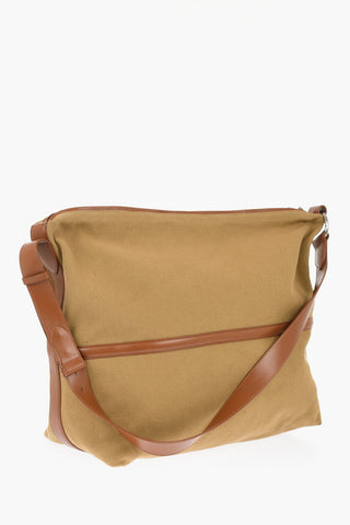 Cotton Maxi Shoulder Bag with Leather Trims
