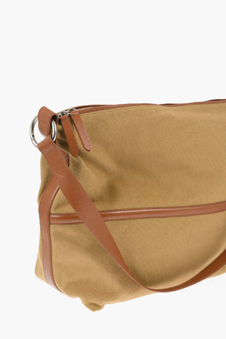 Maxi Borsa a Spalla In Cotone con Rifiniture in Pelle