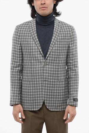 Blazer aus Leinenmischung mit Karomuster