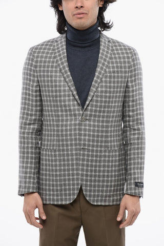 Blazer aus Leinenmischung mit Karomuster
