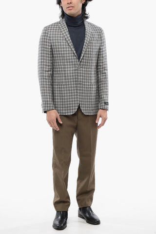 Blazer aus Leinenmischung mit Karomuster