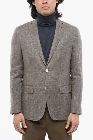 Blazer In Misto Lino Con Tasche Ad Aletta