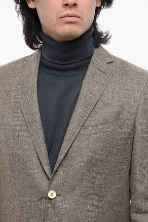 Blazer In Misto Lino Con Tasche Ad Aletta