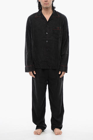 Faded Effect Solid Color UMSET-LOOMY Long Pyjamas Set with Contrasting Edges