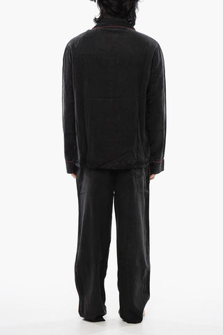 Faded Effect Solid Color UMSET-LOOMY Long Pyjamas Set with Contrasting Edges