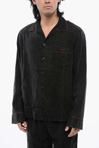 Faded Effect Solid Color UMSET-LOOMY Long Pyjamas Set with Contrasting Edges