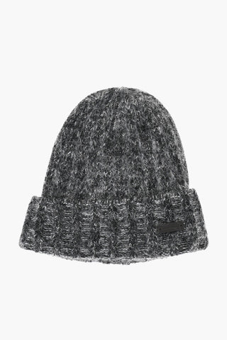 Beanie in Misto Lana con Logo Applicato