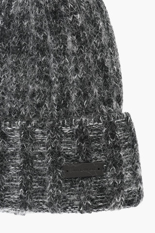 Beanie in Misto Lana con Logo Applicato