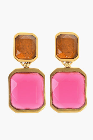 Golden Effect Brass Clip-On Earrings with Resin Finish