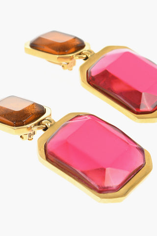 Golden Effect Brass Clip-On Earrings with Resin Finish