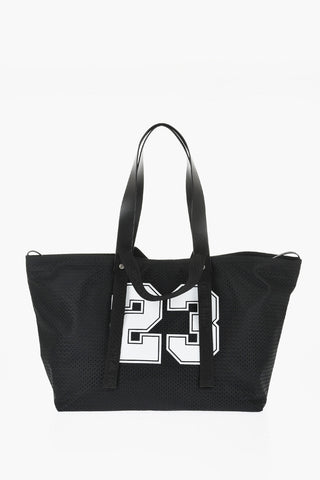 Perforated Fabric Tote bag with Leather Details