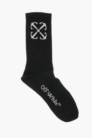 Solid Color Ribbed Socks with Contrasting Logo