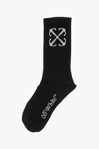 Solid Color Ribbed Socks with Contrasting Logo