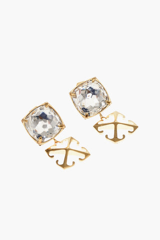 Brass Earrings with Golden Pendant and Crystal 