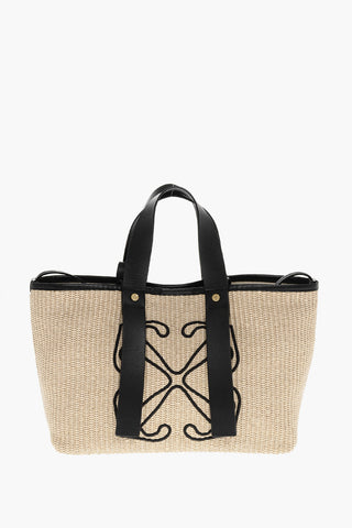 Borsa Tote in Rafia con Dettagli in Pelle
