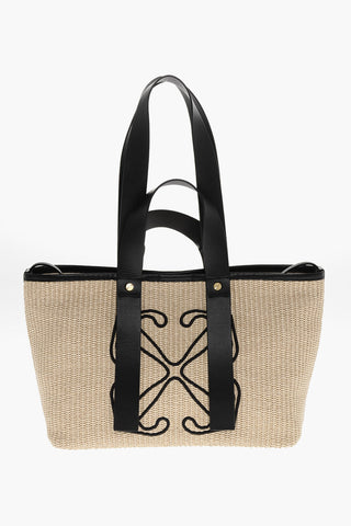 Borsa Tote in Rafia con Dettagli in Pelle