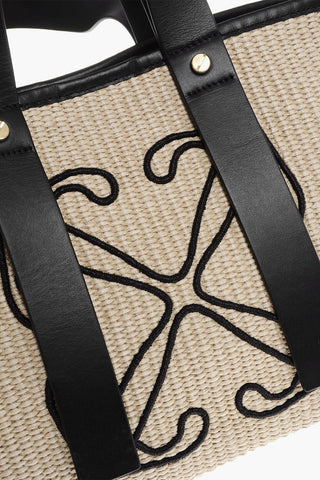 Borsa Tote in Rafia con Dettagli in Pelle