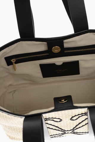 Borsa Tote in Rafia con Dettagli in Pelle