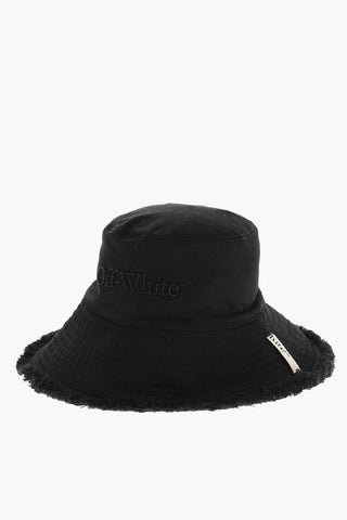 Cappello Bucket in Tinta Unita con Bordo Sfrangiato e Lacci Logati