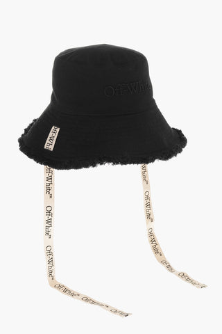 Cappello Bucket in Tinta Unita con Bordo Sfrangiato e Lacci Logati