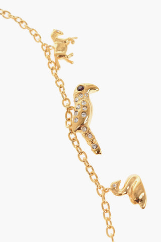 Golden Effect Brass Necklace with Rhinestone Embellished Pendants