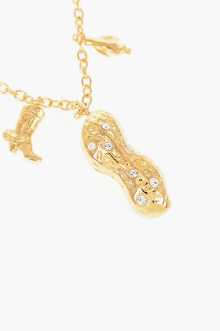 Golden Effect Brass Necklace with Rhinestone Embellished Pendants