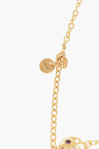 Golden Effect Brass Necklace with Rhinestone Embellished Pendants