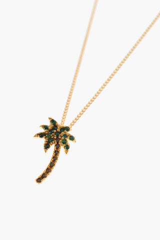 Golden Effect Brass Necklace with Rhinestones Embellished Pendant