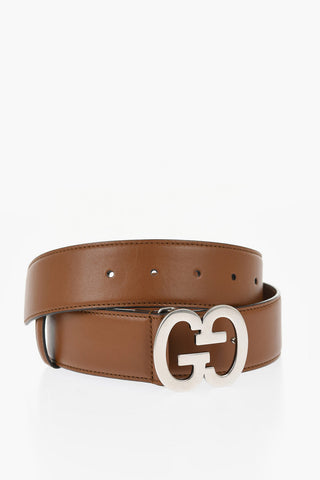 Solid Color Leather Belt with GG Buckle 40mm