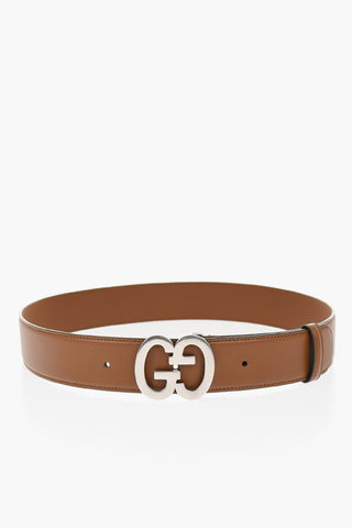 Solid Color Leather Belt with GG Buckle 40mm