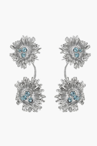 Daisy-Shaped Brass Earrings Embellished with Rhinestones