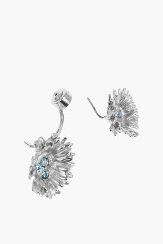 Daisy-Shaped Brass Earrings Embellished with Rhinestones