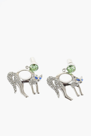 Silver-Tone Brass Earrings with Cat-Shaped Pendants