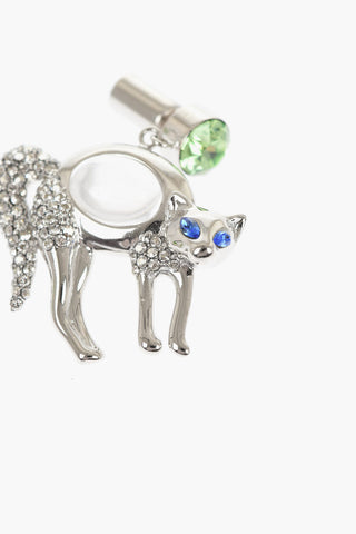 Silver-Tone Brass Earrings with Cat-Shaped Pendants