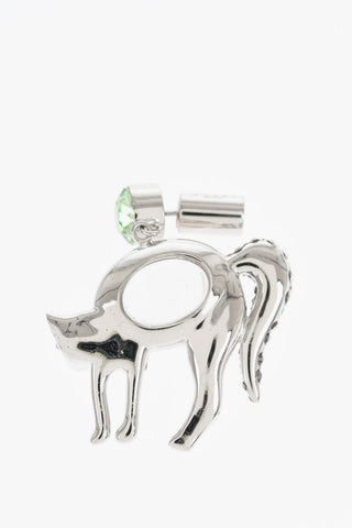 Silver-Tone Brass Earrings with Cat-Shaped Pendants