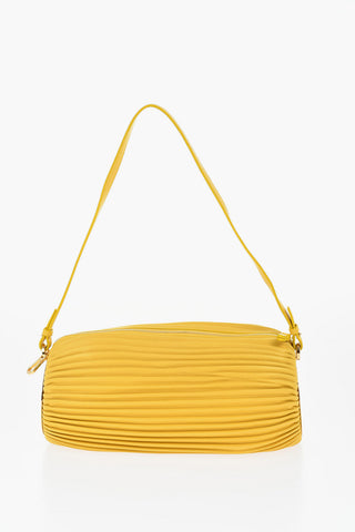 Pleated Leather Baguette Bag with Metal Details