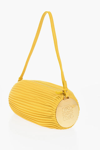 Pleated Leather Baguette Bag with Metal Details