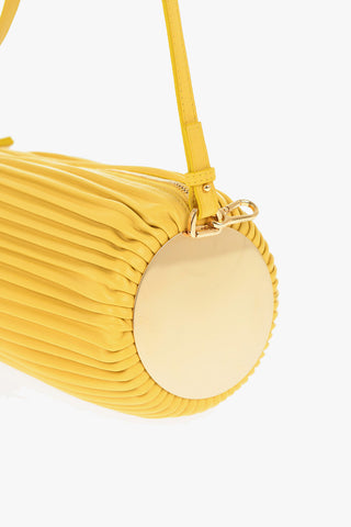 Pleated Leather Baguette Bag with Metal Details