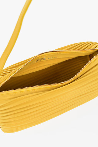 Pleated Leather Baguette Bag with Metal Details
