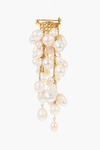 Brass Brooch with Pearl Pendants