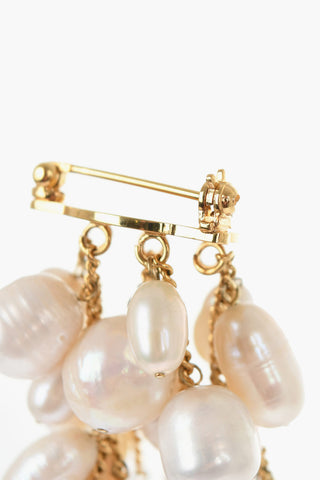 Brass Brooch with Pearl Pendants