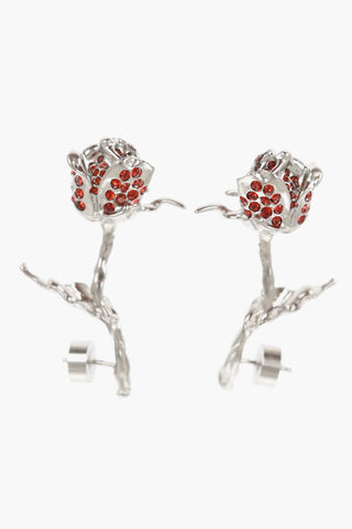Rose Shaped Metal Earrings Embellished with Rhinestones