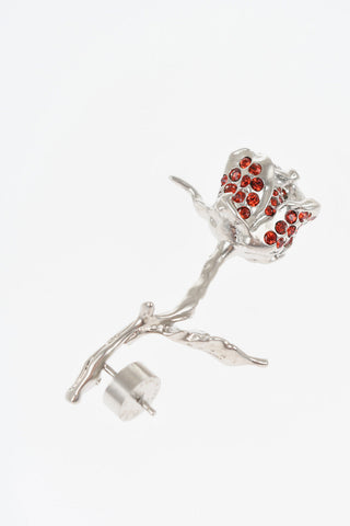Rose Shaped Metal Earrings Embellished with Rhinestones