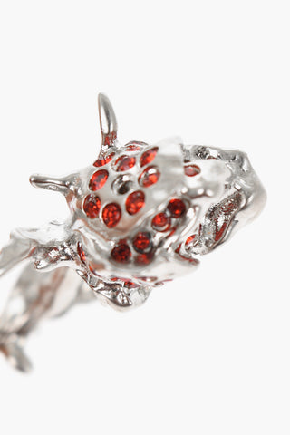 Rose Shaped Metal Earrings Embellished with Rhinestones