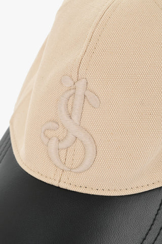Cotton And Linen Cap with Leather Detail